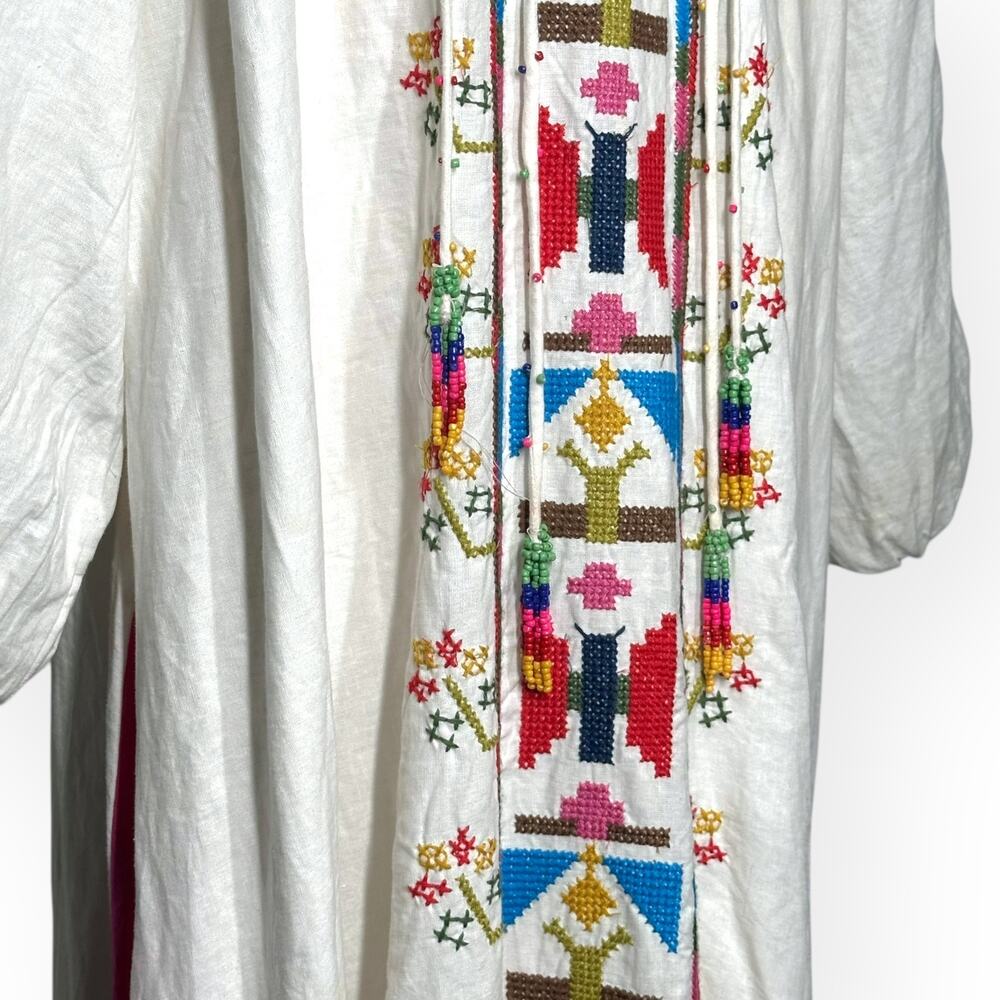 FARM RIO Macaw Embroidered Beaded Maxi Dress Caftan Tapestry Ethereal Wedding - Picture 6 of 15